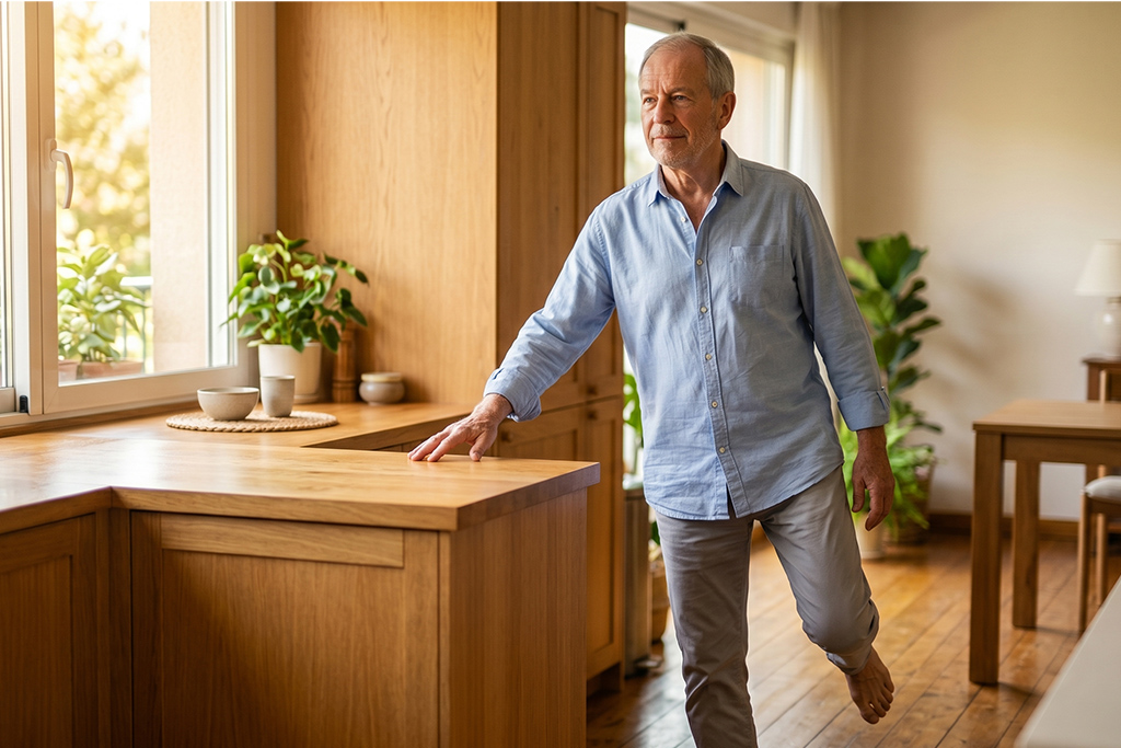 Seniors faisant un exercice d'équilibre